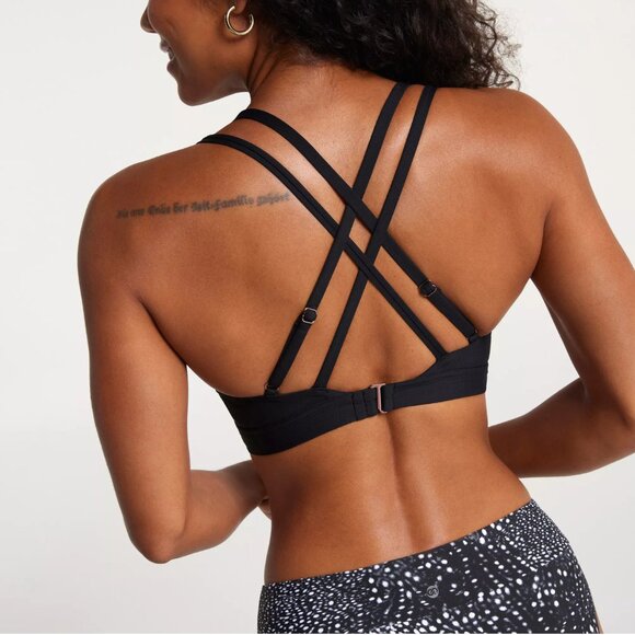 NWT CALIA Strappy Back Ruched Black Double Strap Bikini Top - Picture 2 of 11